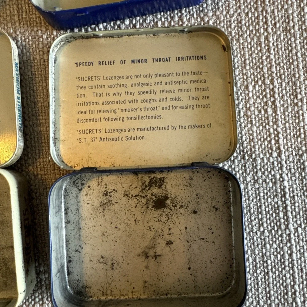 Lot of 4 Sucrets Tins Vintage Empty Containers 1950 To 1980‎